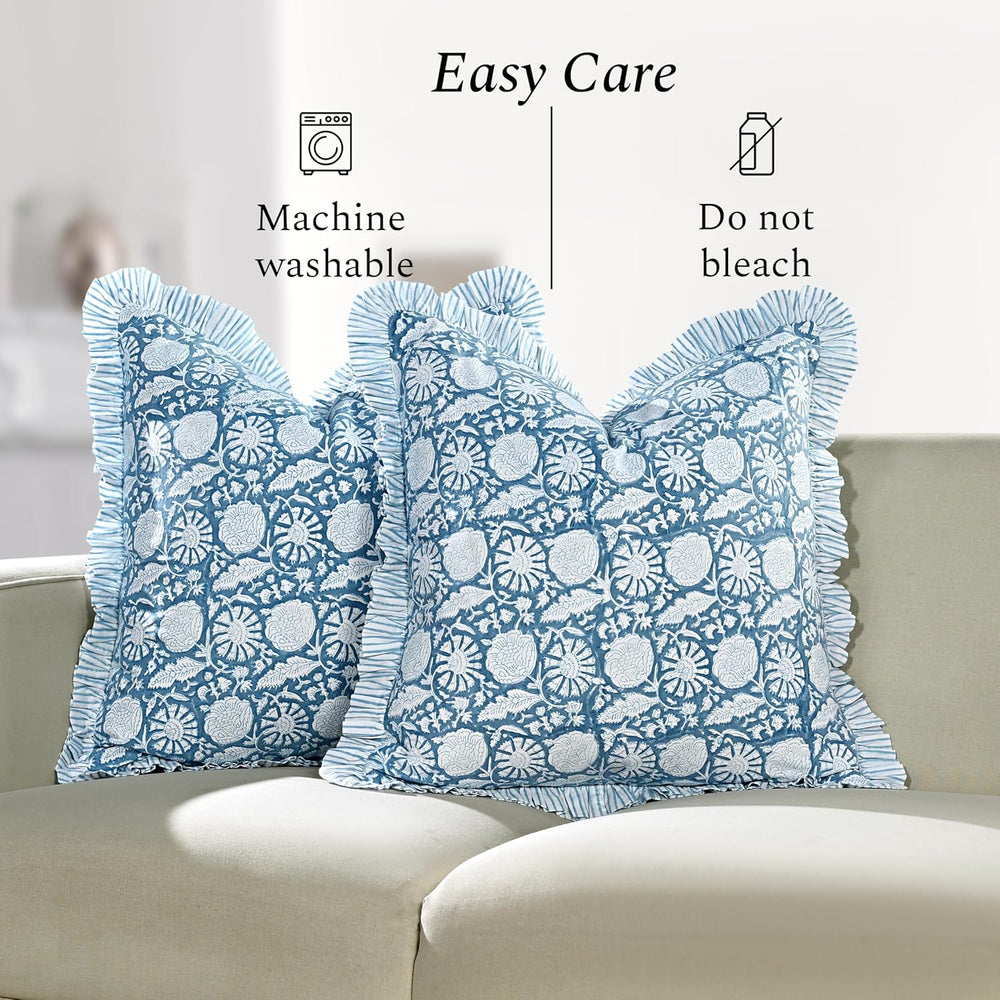 Ruffle Pillow Cover - Blue Meadow
