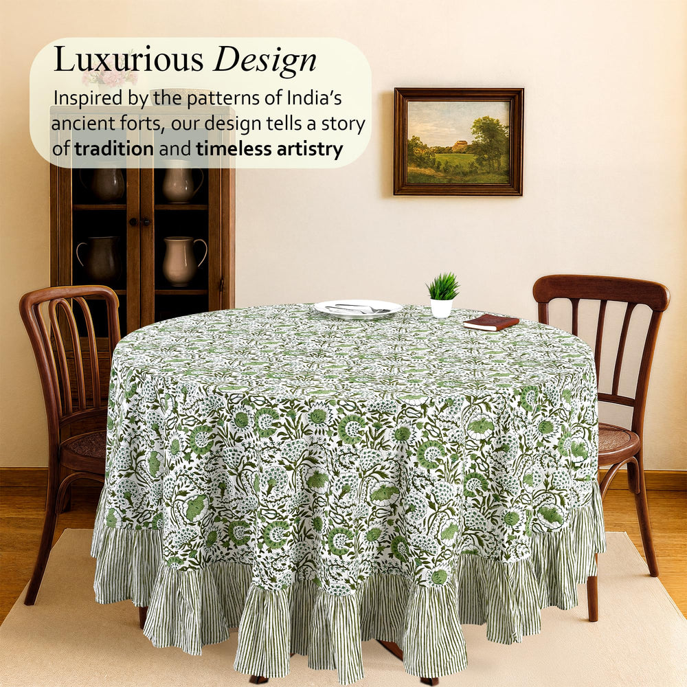 Cotton Ruffle Round Tablecloth - Agate Green