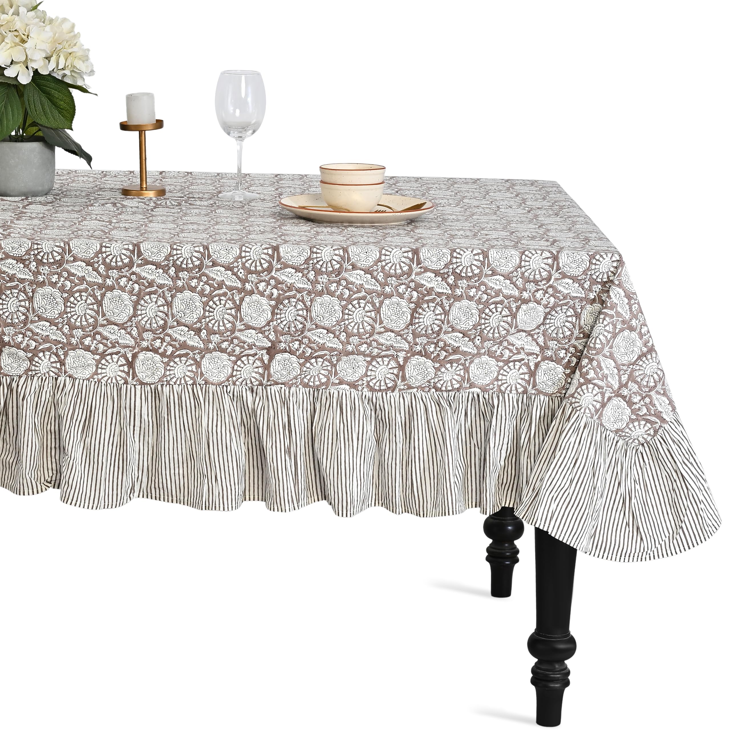 Cotton Ruffle Tablecloth - Rustic Brown