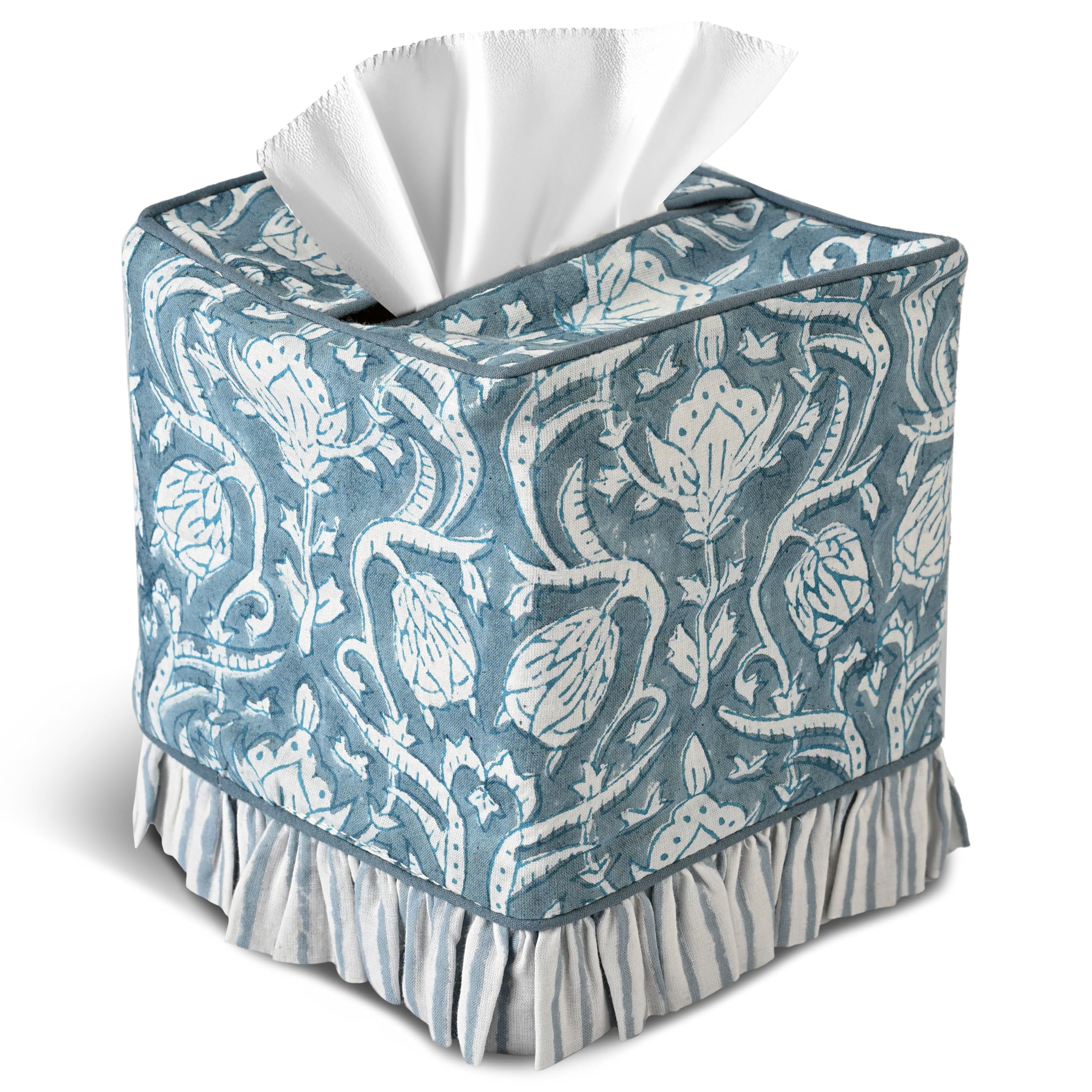 Cotton Ruffle Tissue Box Cover - Azure Regal