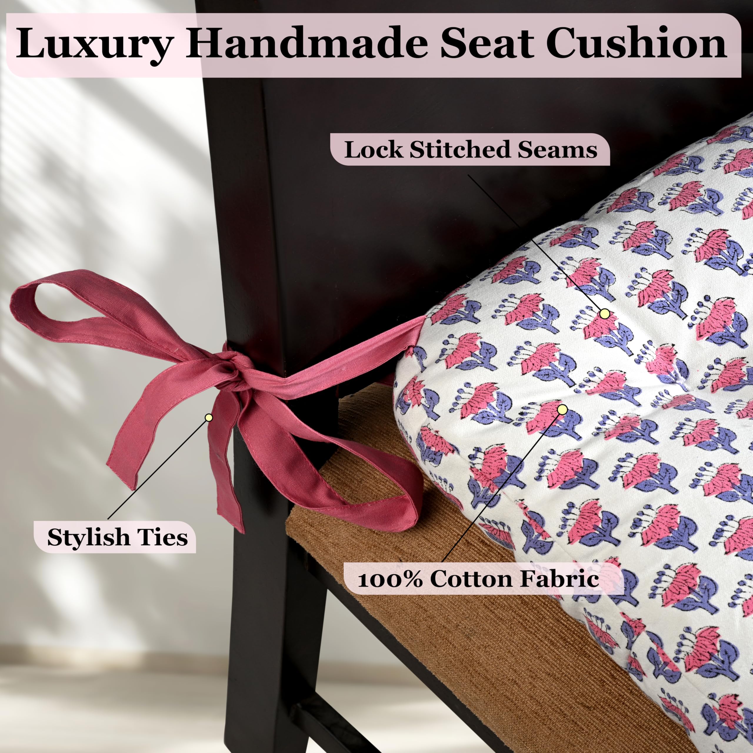Reversible Cotton Chair Cushions - Pink Sapphire