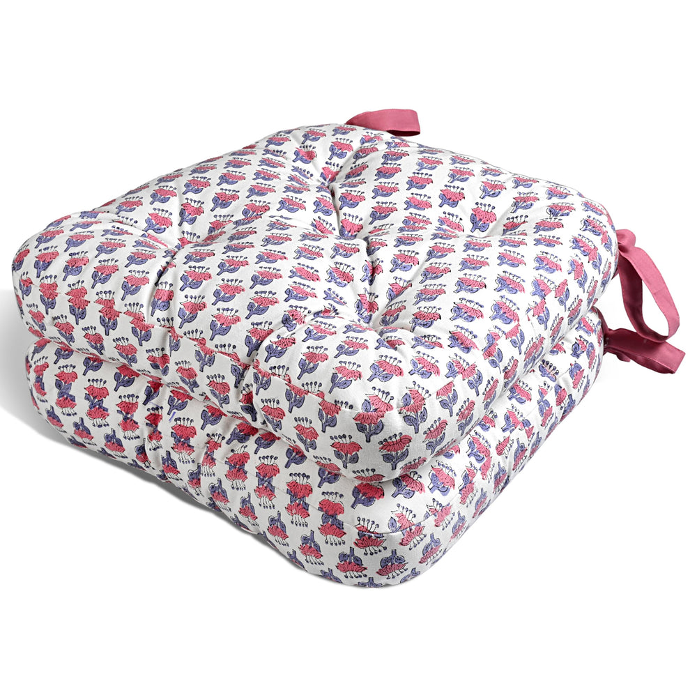 Reversible Cotton Chair Cushions - Pink Sapphire