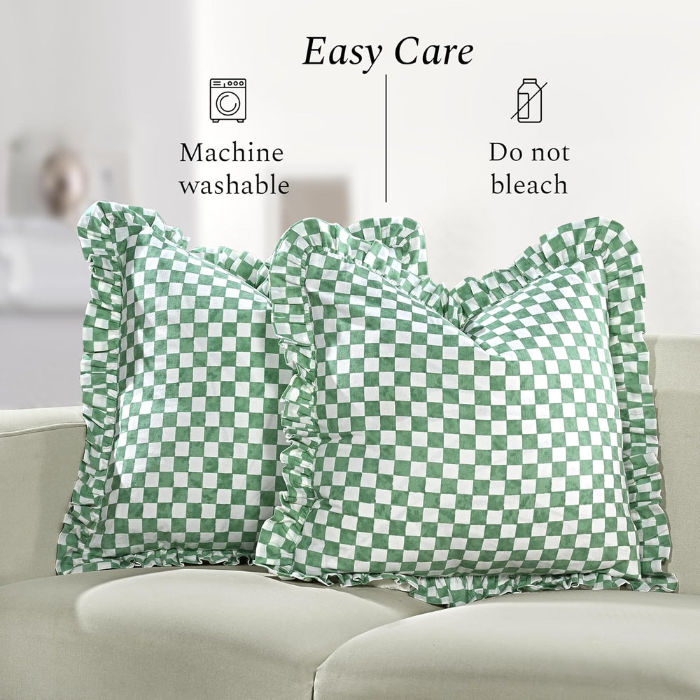 Ruffle Pillow Cover - Hunter Green Gingham