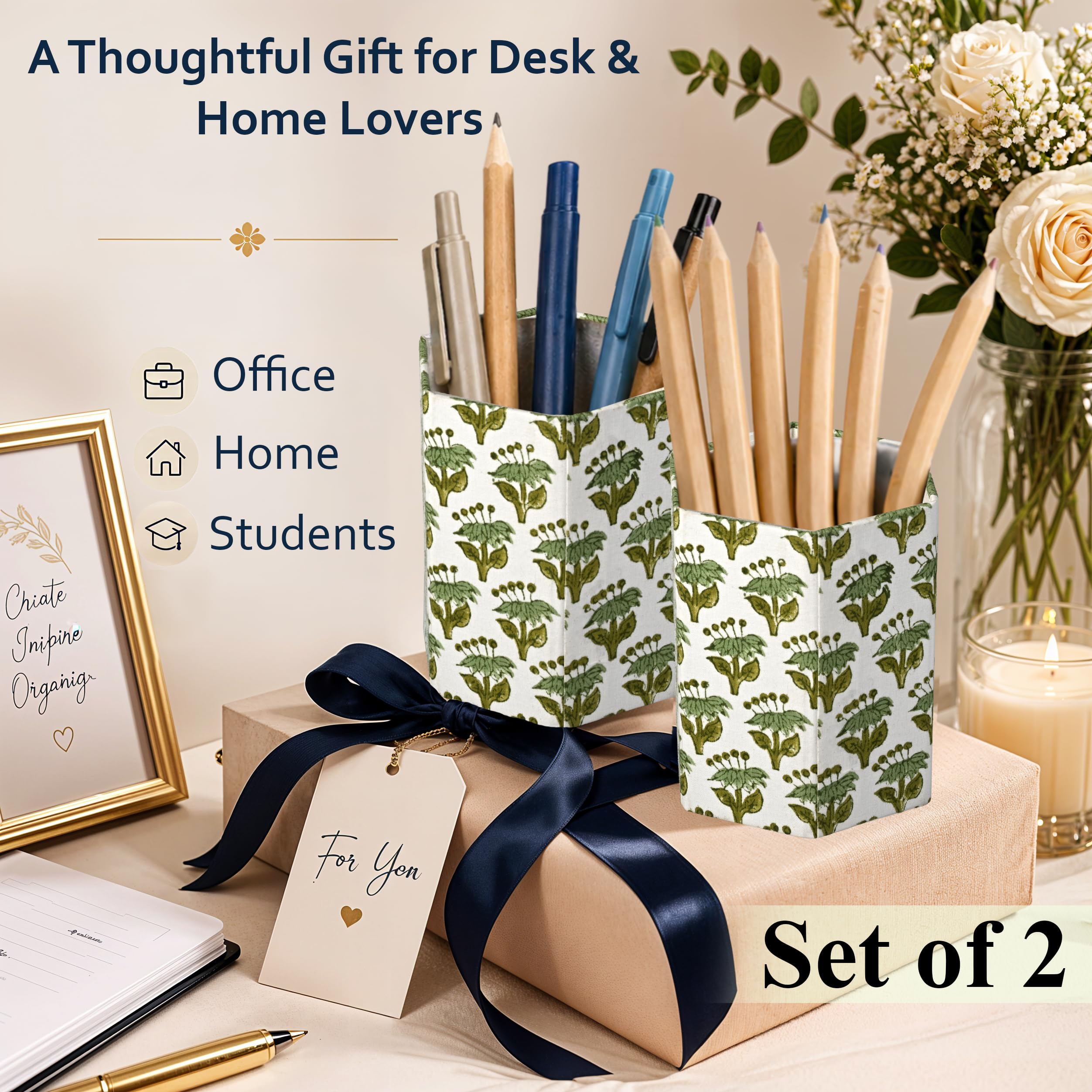 Cotton Pen Holder Set of 2 - Emerald Green