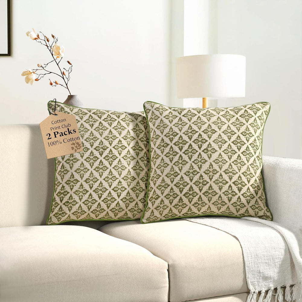 Pipping Pillow Cover - Rustic Sage Trellis