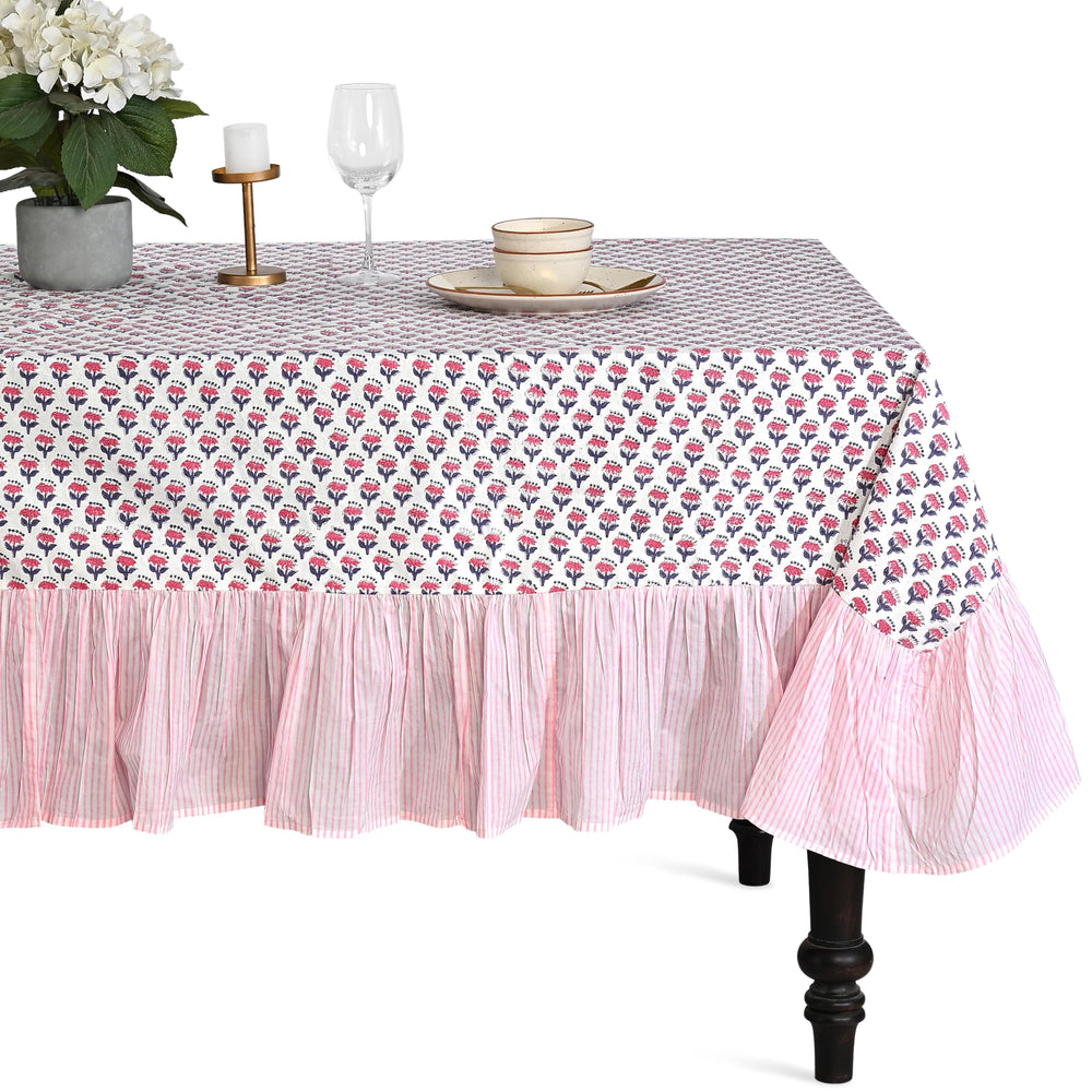 Cotton Ruffle Tablecloth - Pink Sapphire