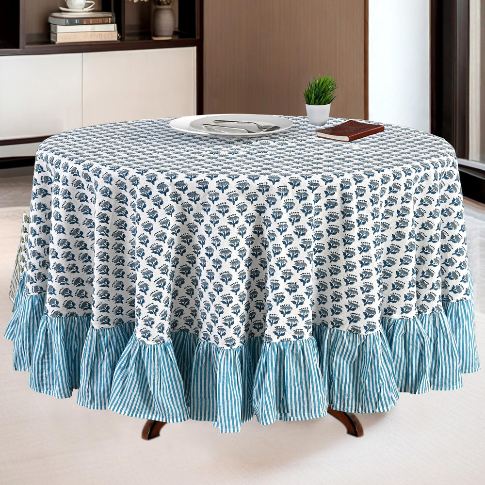 Cotton Ruffle Round Tablecloth - Apatite Blue