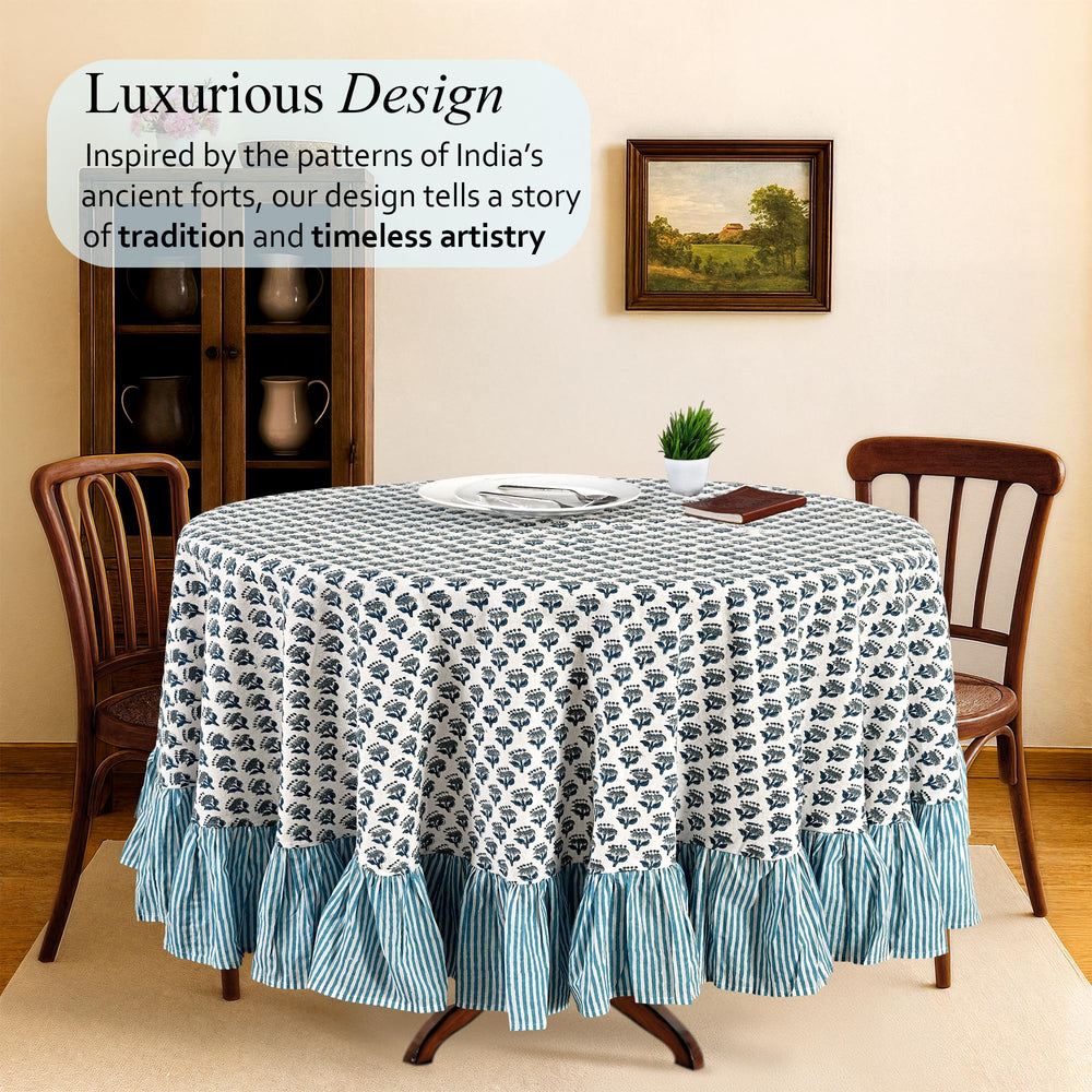 Cotton Ruffle Round Tablecloth - Apatite Blue