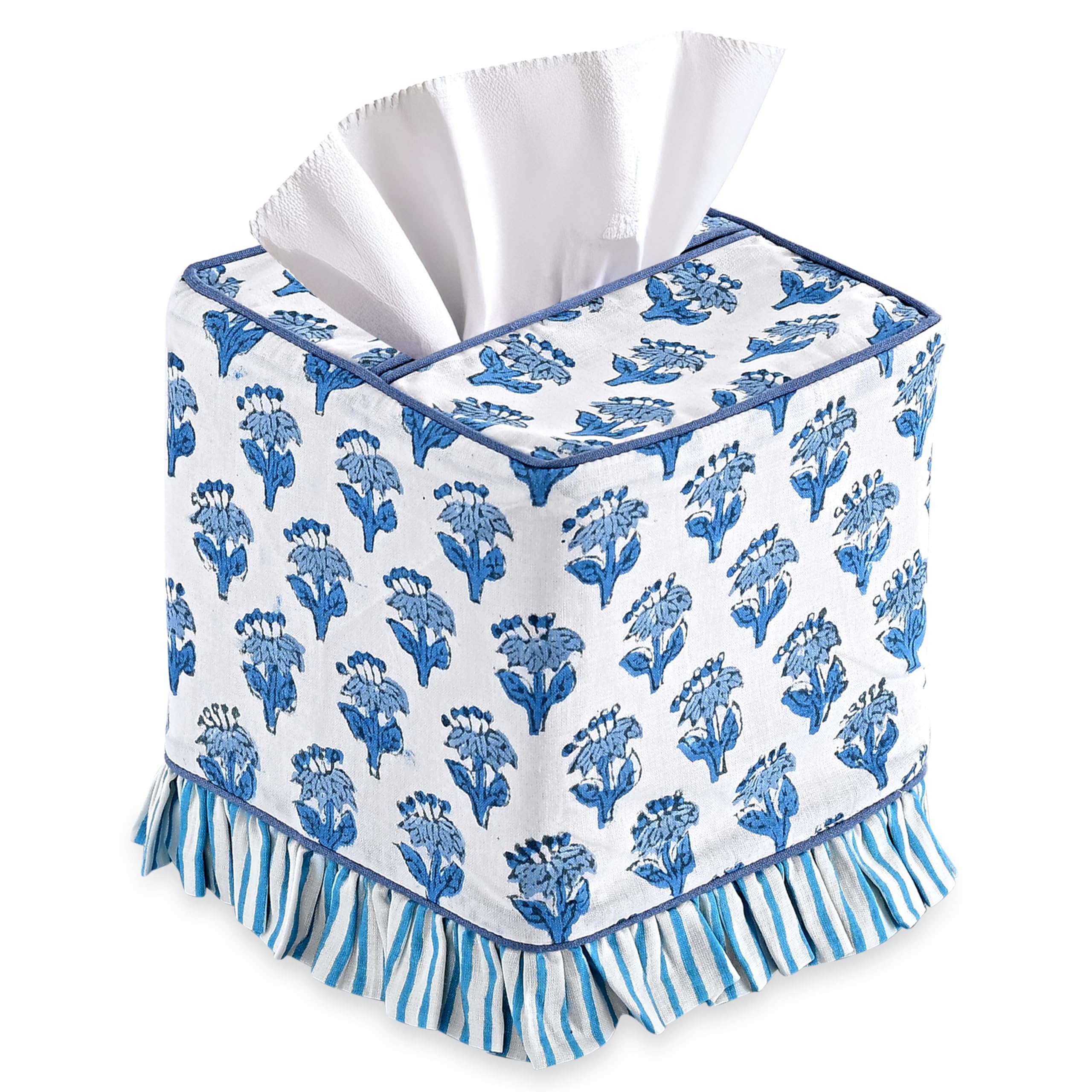Cotton Ruffle Tissue Box Cover - Apatite Blue