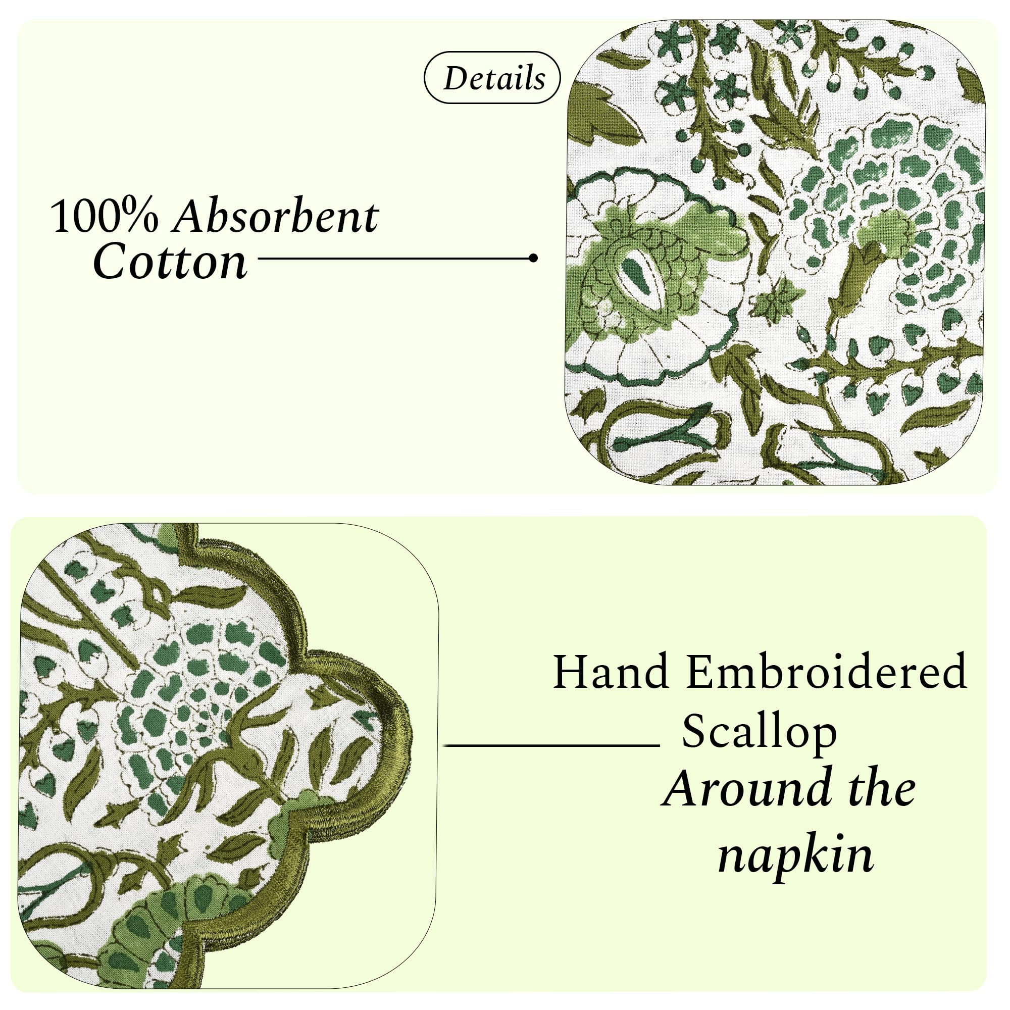 Cotton Embroidery Napkins - Agate Green