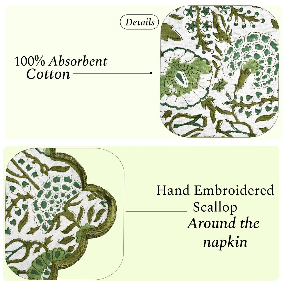 Cotton Embroidery Napkins - Agate Green
