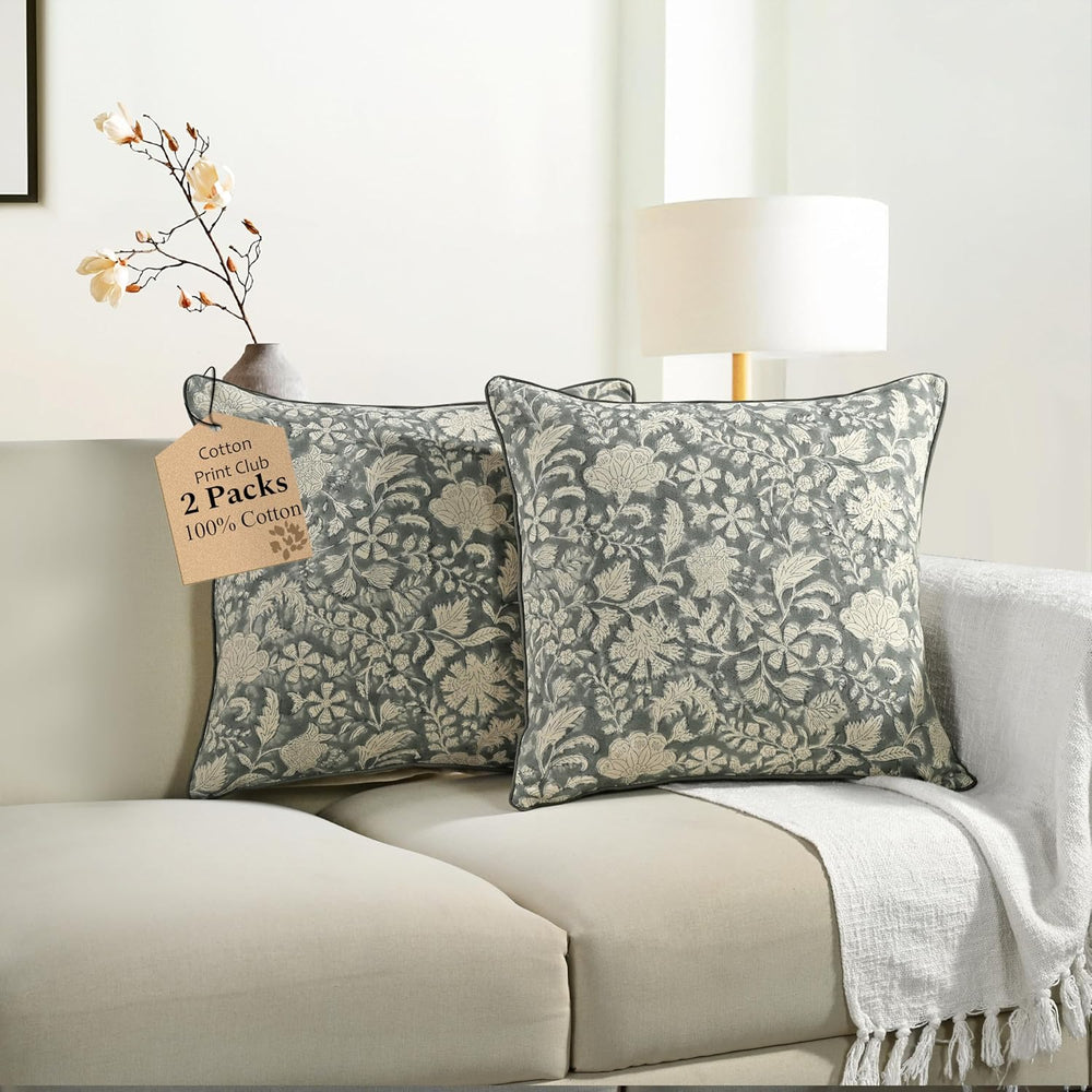 Pipping Pillow Cover - Green Ivy Botanical