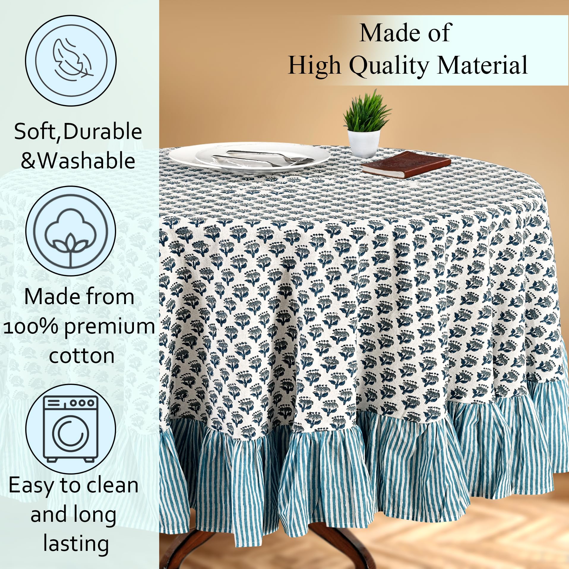 Cotton Ruffle Round Tablecloth - Apatite Blue