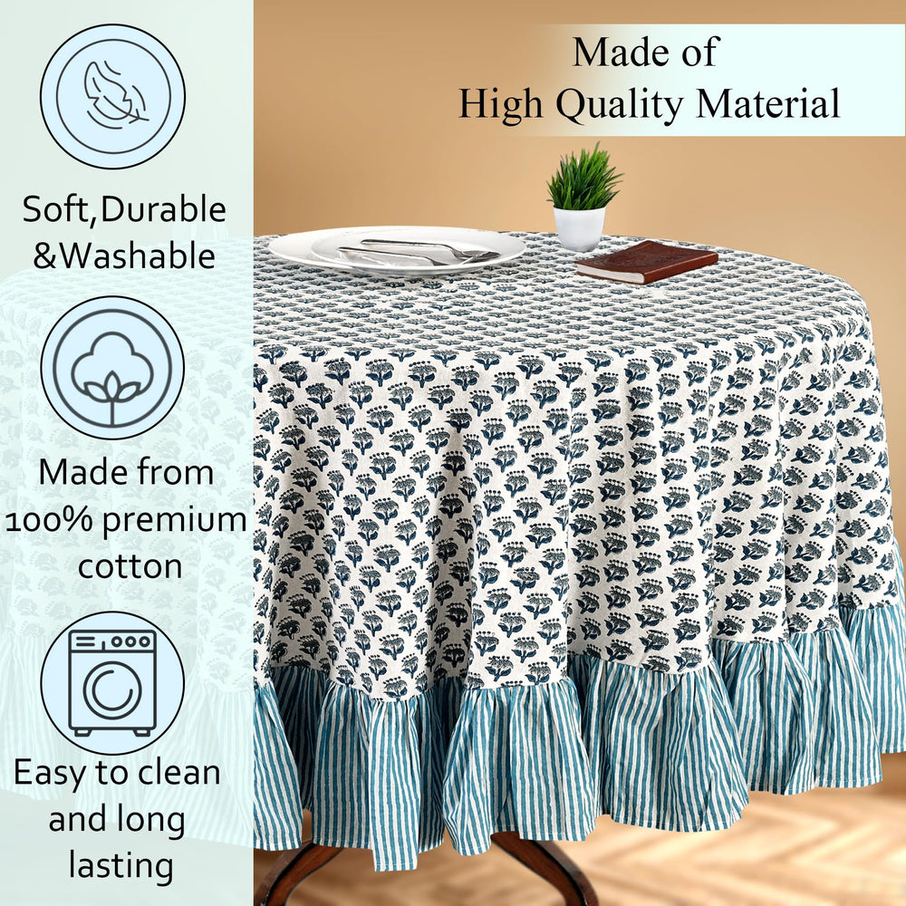 Cotton Ruffle Round Tablecloth - Apatite Blue