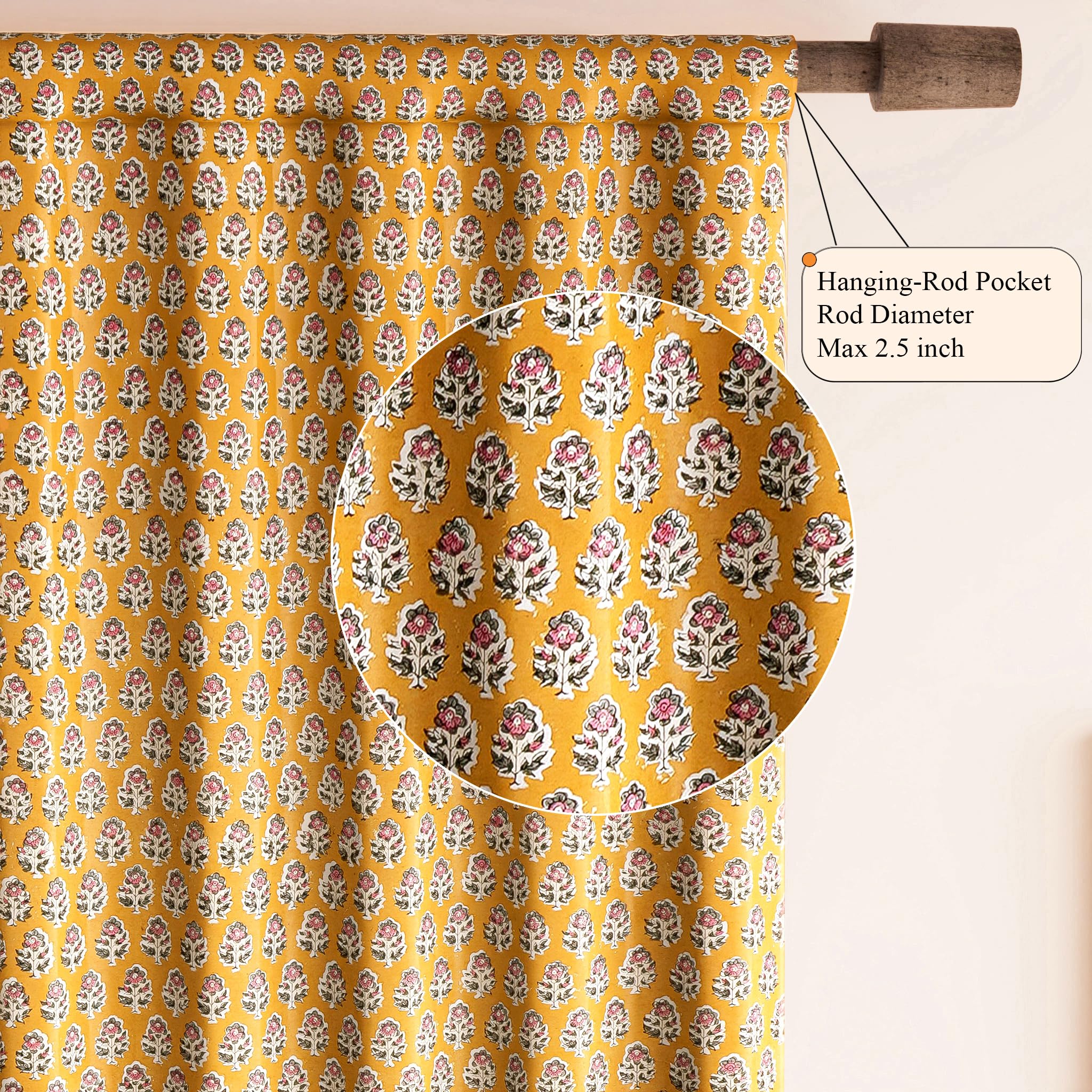Cotton Block Print Curtain - Yellow Citrine