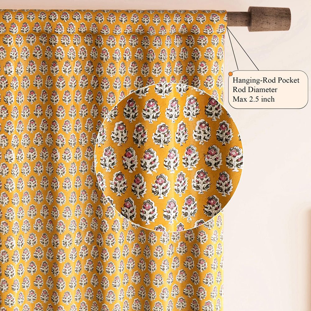 Cotton Block Print Curtain - Yellow Citrine