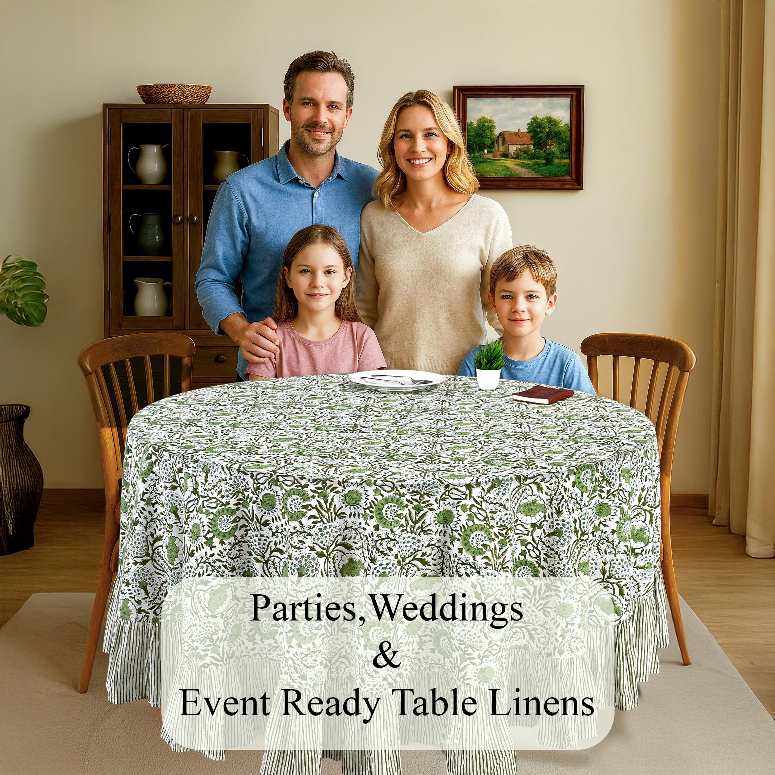 Cotton Ruffle Round Tablecloth - Agate Green
