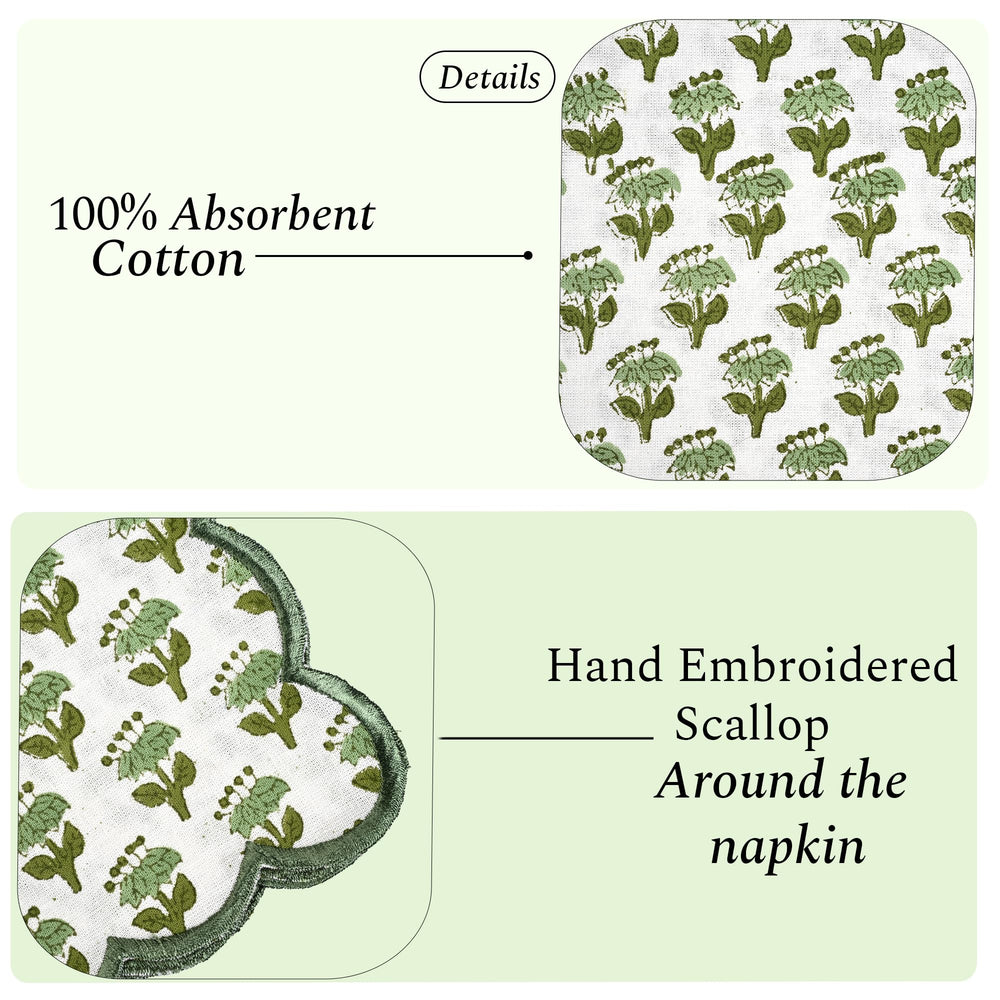 Cotton Embroidery Napkins - Emerald Green