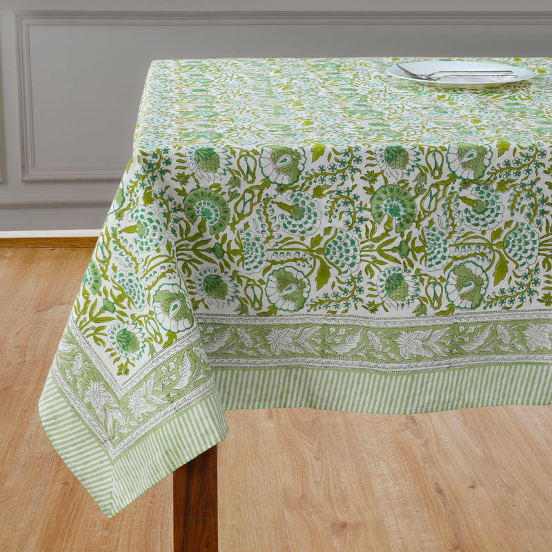 CPC Tablecloth 100% Cotton 60x90 Inch Indian Block Print Rectangle Table Cover, Washable Table Cloth for Weddings, Thanksgiving, Christmas- Agate Green