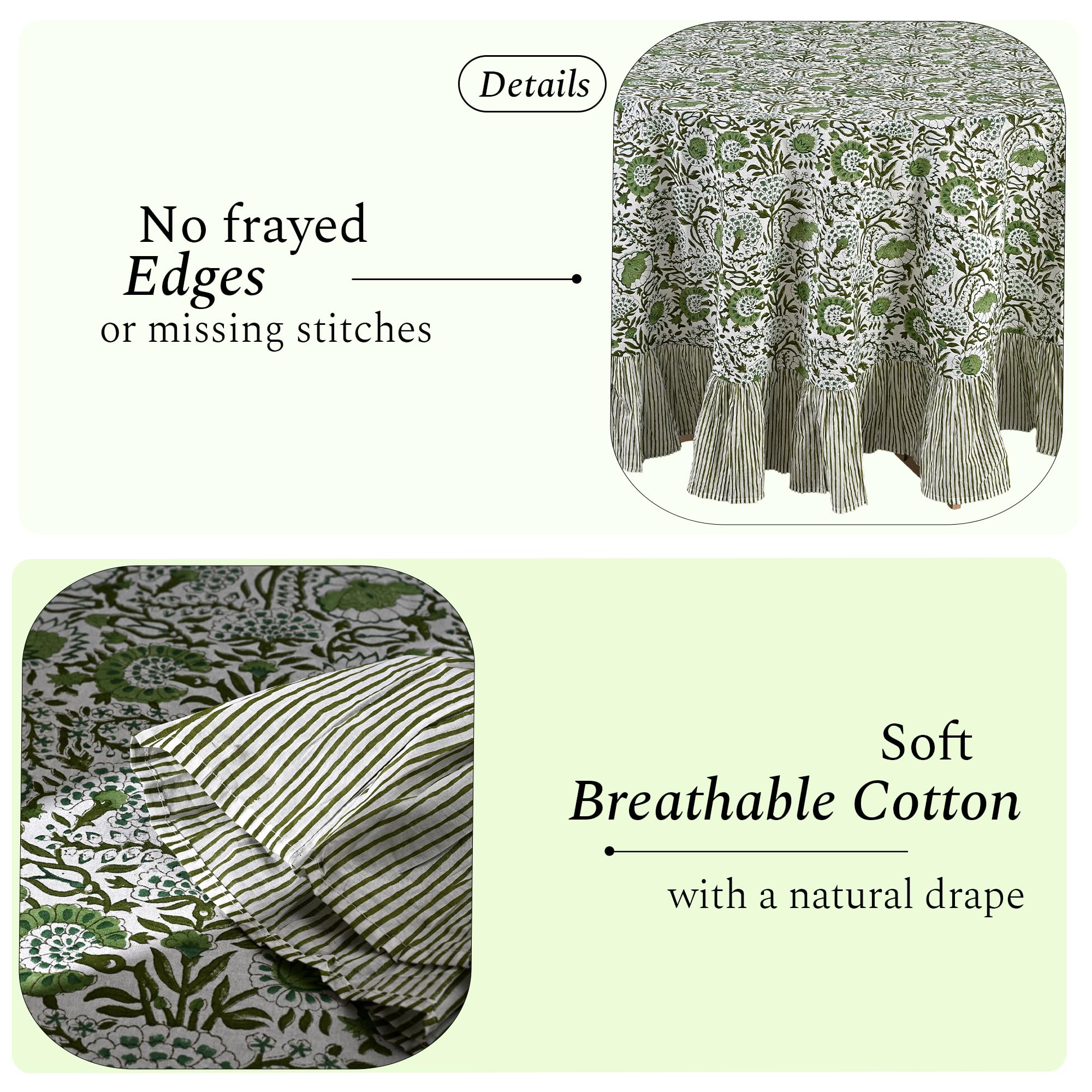 Cotton Ruffle Round Tablecloth - Agate Green