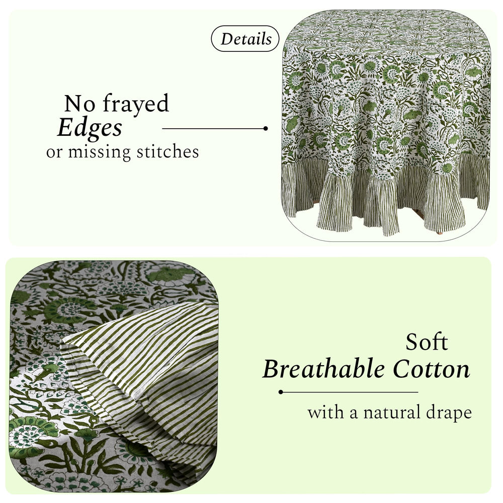 Cotton Ruffle Round Tablecloth - Agate Green