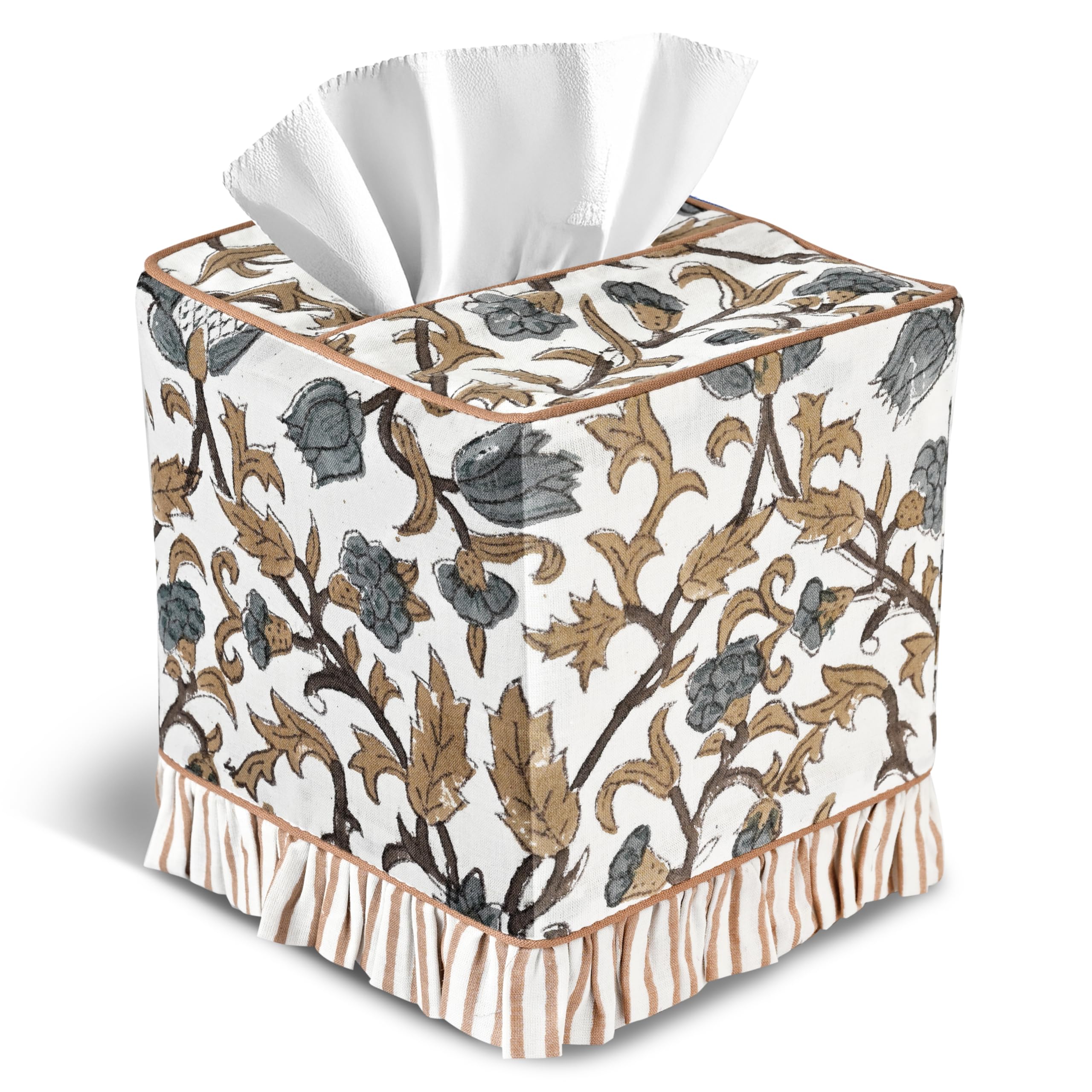 Cotton Ruffle Tissue Box Cover - Autumn Vine