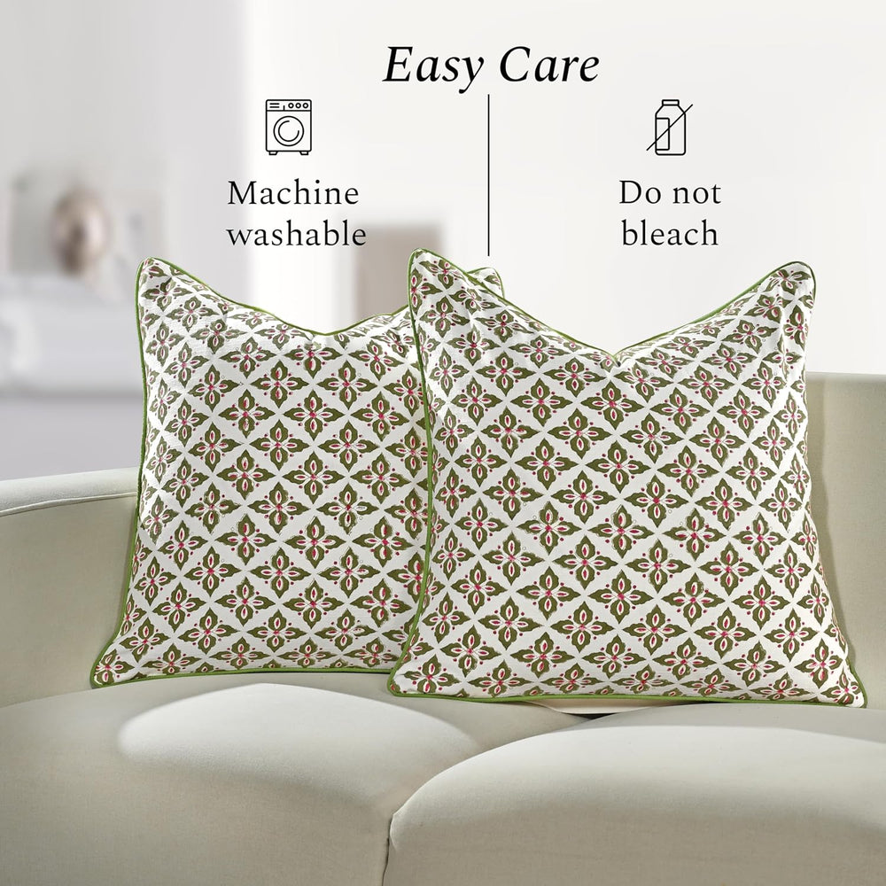 Pipping Pillow Cover - Farmhouse Verde Trellis