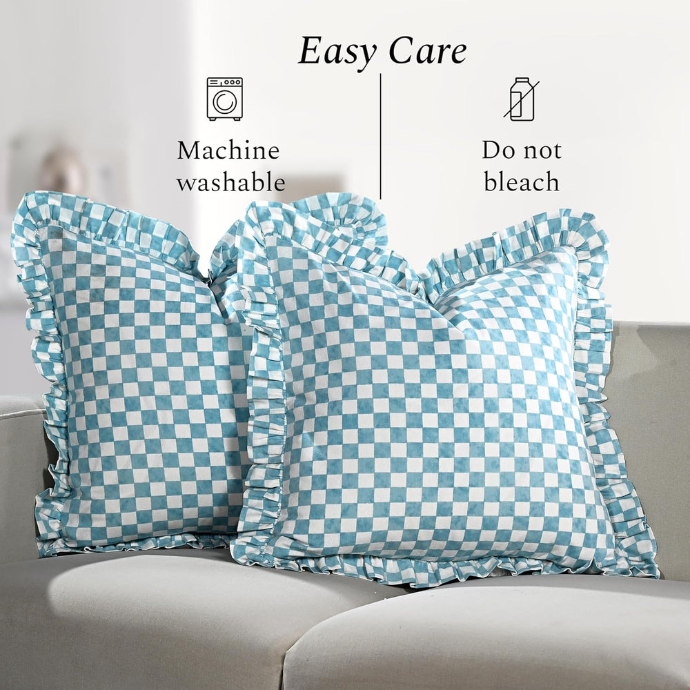 Ruffle Pillow Cover - Coastal French Blue Gingham