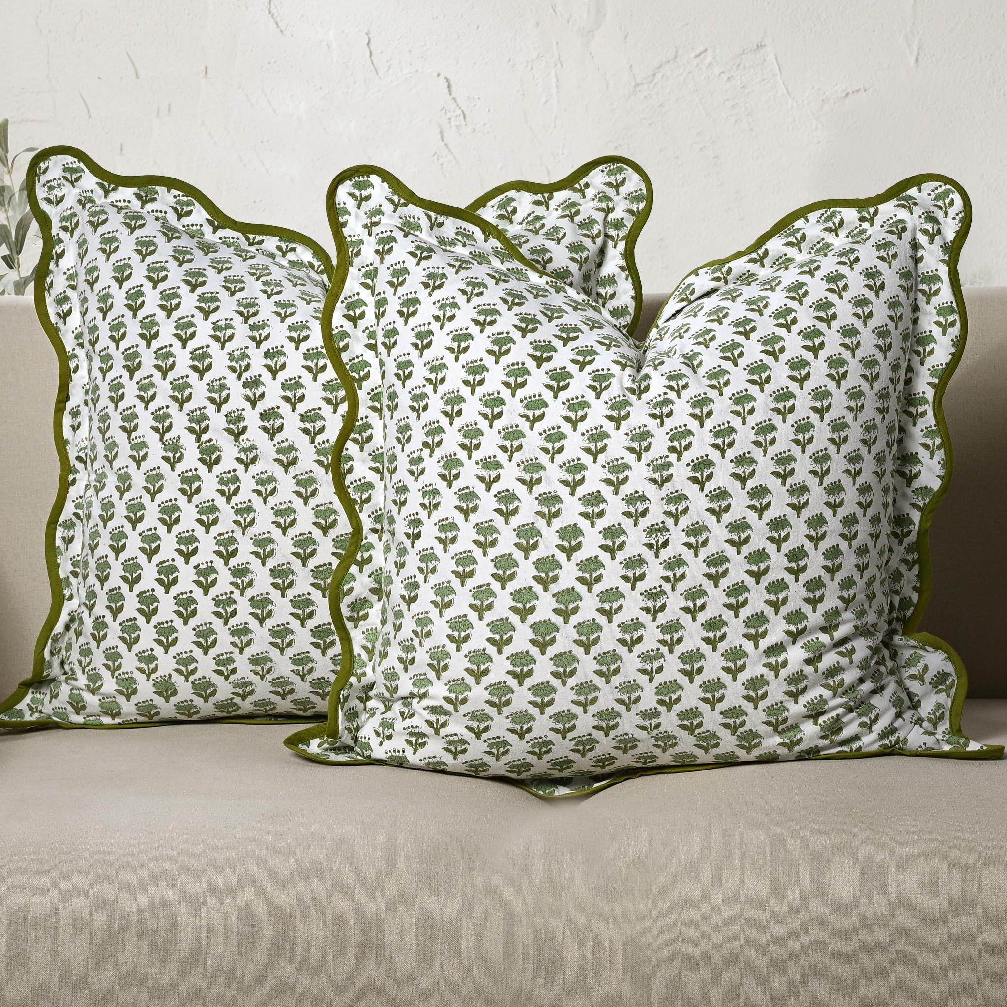 Scalloped Throw Pillow Covers - Emerald Green