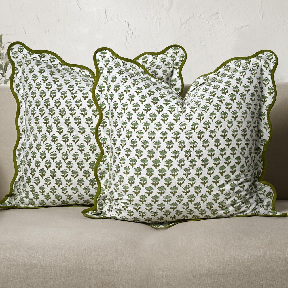 Scalloped Throw Pillow Covers - Emerald Green