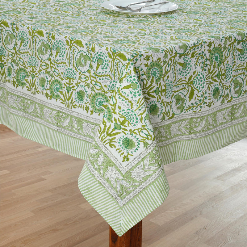 CPC Tablecloth 100% Cotton 60x90 Inch Indian Block Print Rectangle Table Cover, Washable Table Cloth for Weddings, Thanksgiving, Christmas- Agate Green