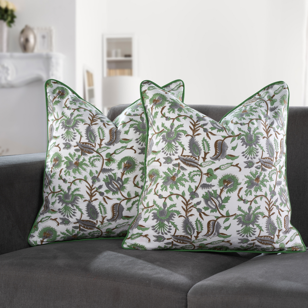 Piping Throw Pillow Covers - Fern Green (Set of 2)