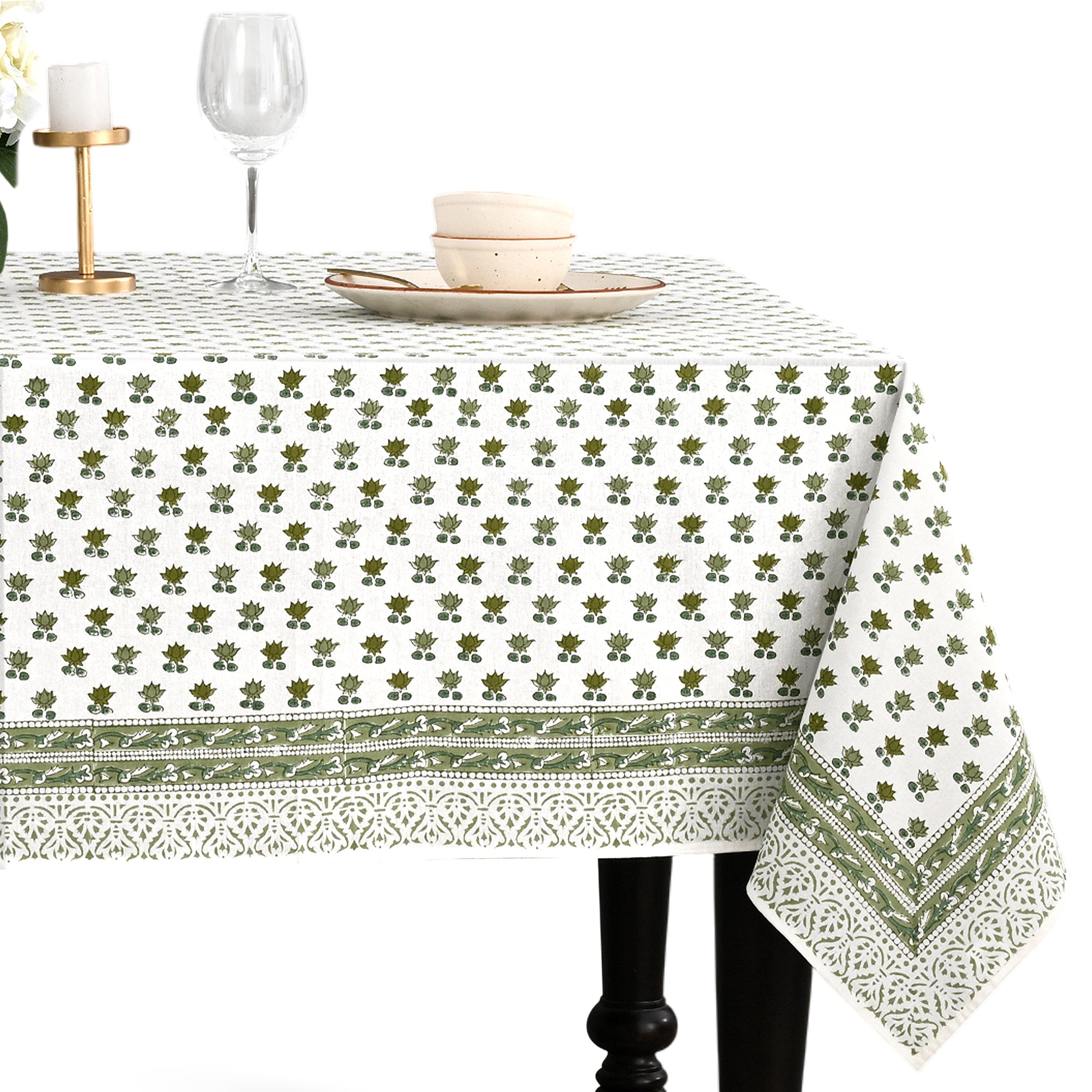 Cotton Block Print Tablecloth – Lotus Meadow