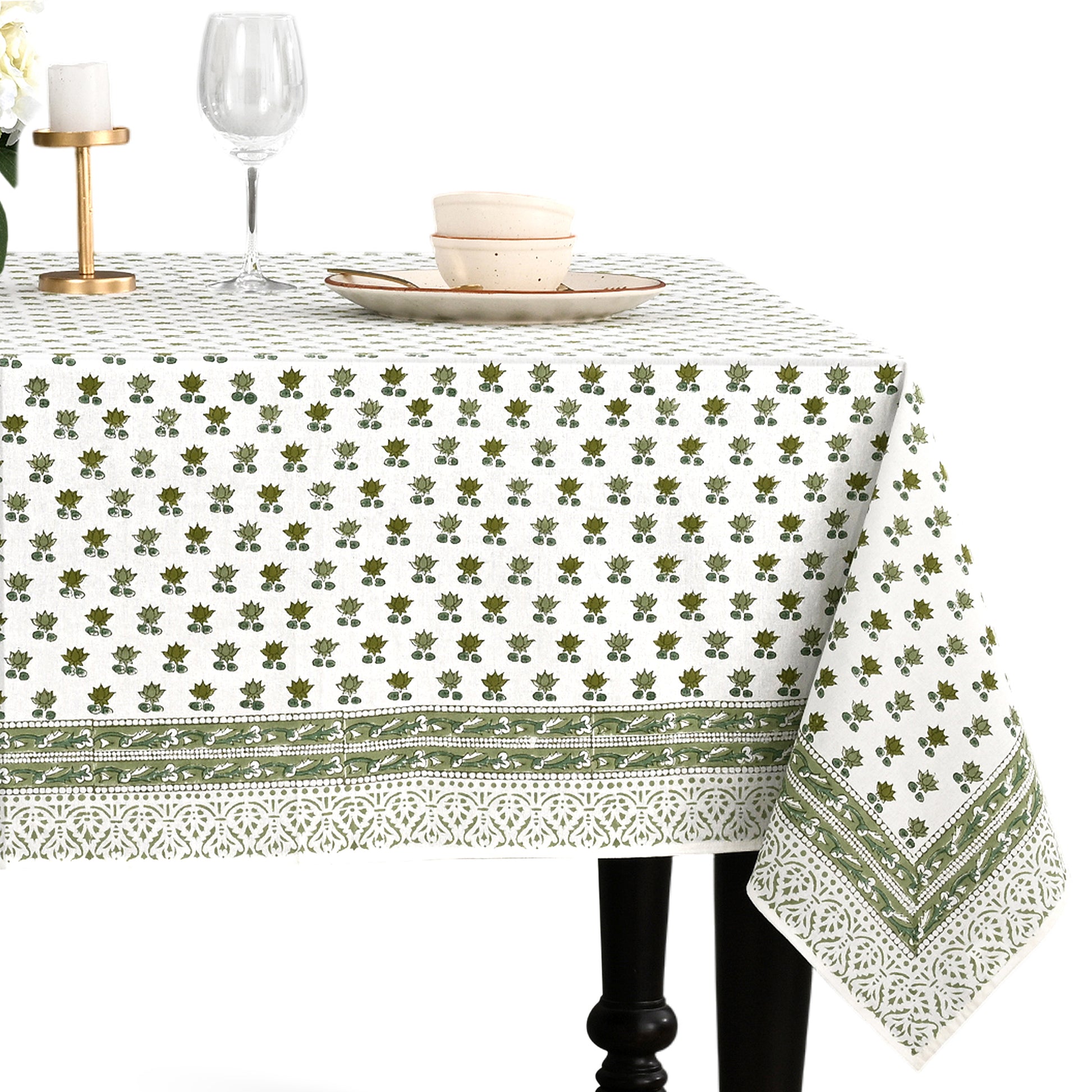 Cotton Block Print Tablecloth – Lotus Meadow