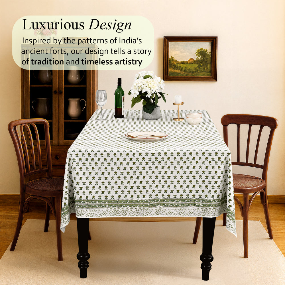 Cotton Block Print Tablecloth – Lotus Meadow
