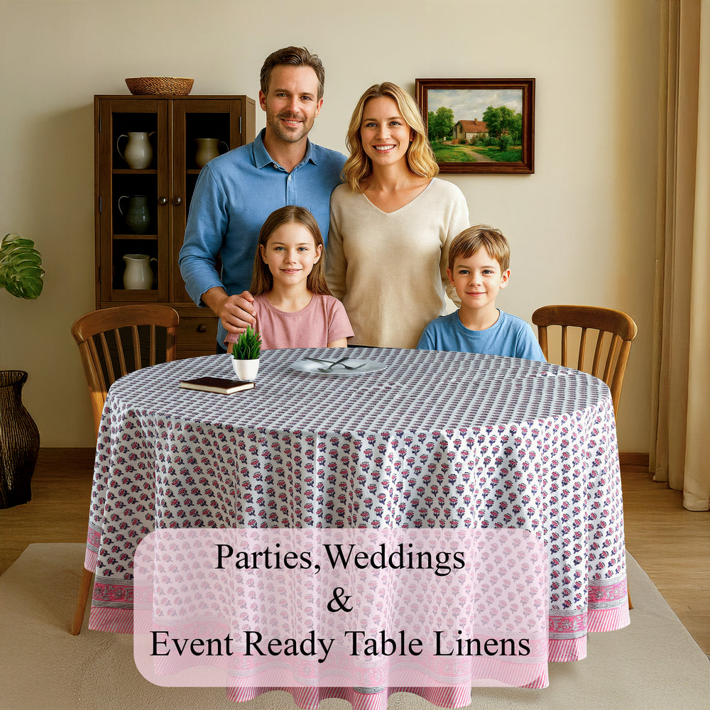 pink and white floral indian 100% cotton breathable round tablecloth