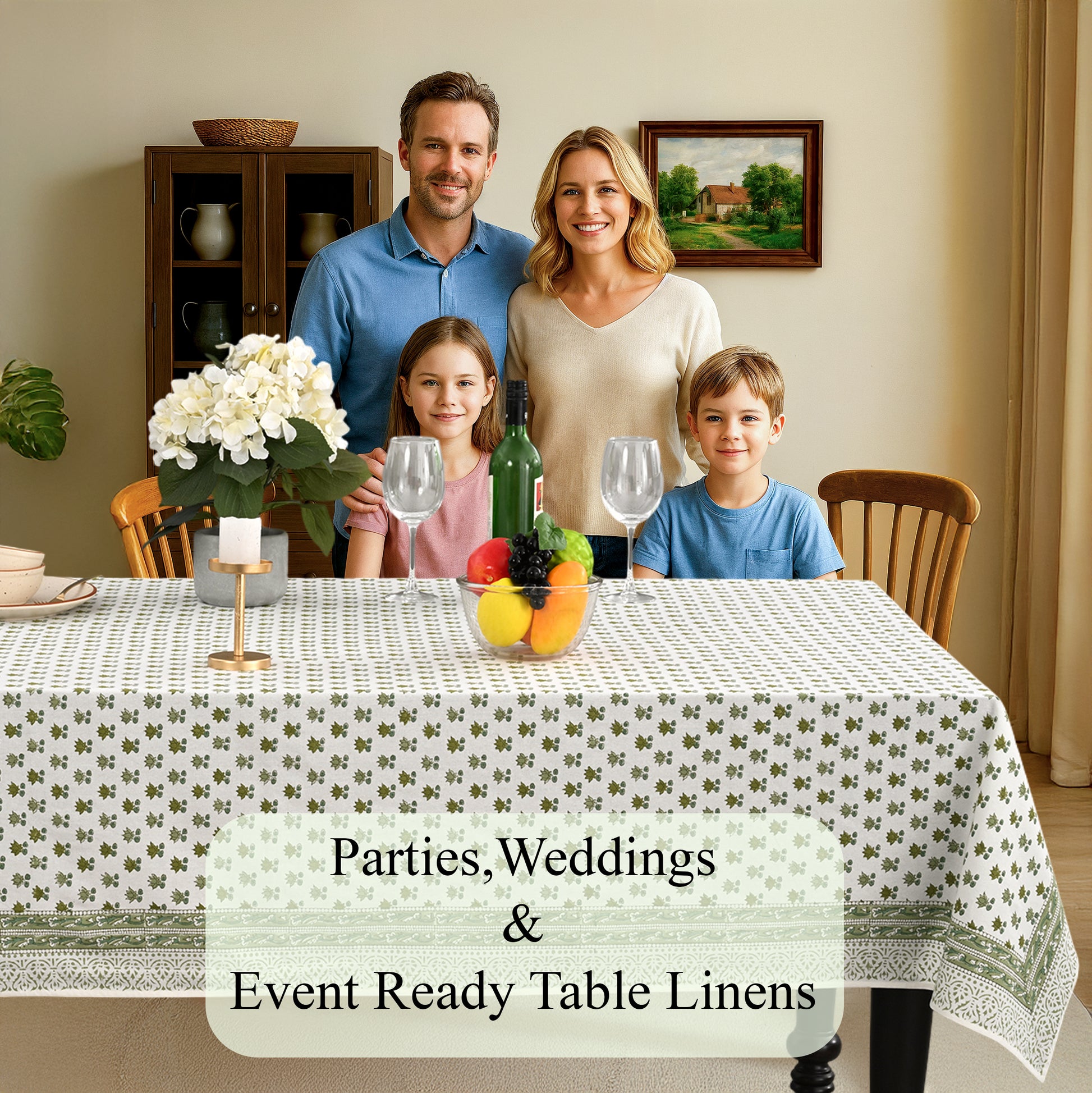 Cotton Block Print Tablecloth – Lotus Meadow