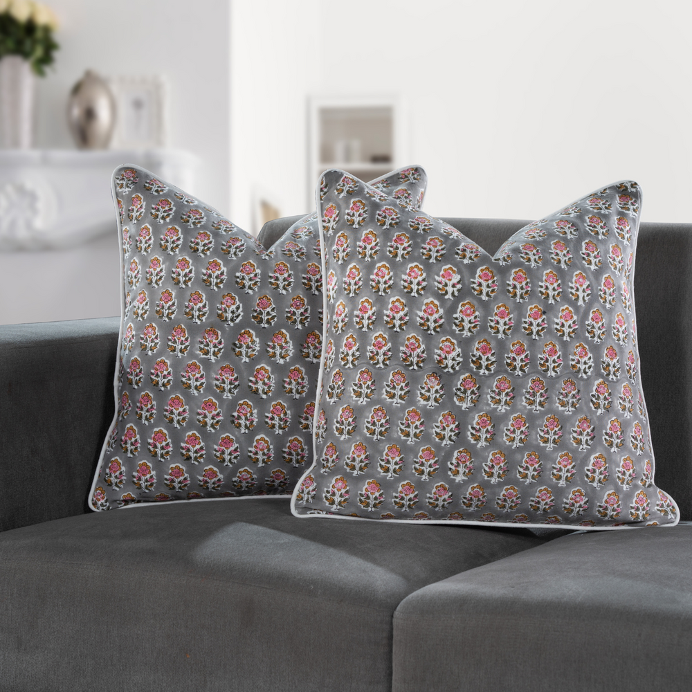 Piping Throw Pillow Covers - Labra Gray (Set of 2)