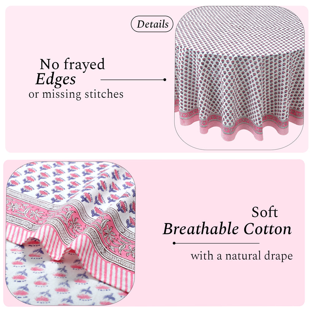 pink and white floral indian 100% cotton breathable round tablecloth