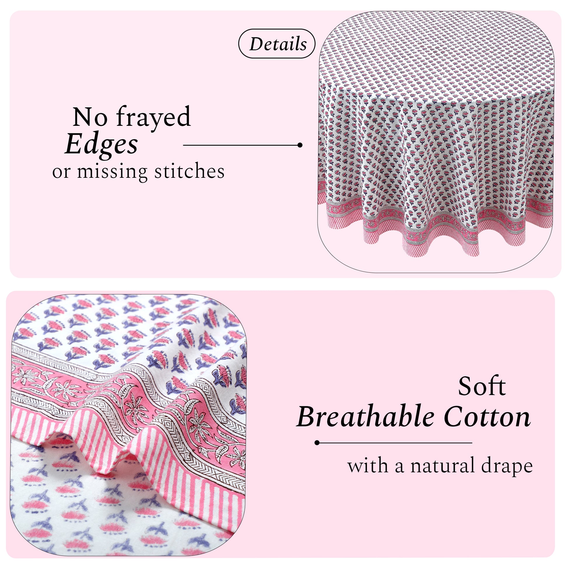 pink and white floral indian 100% cotton breathable round tablecloth