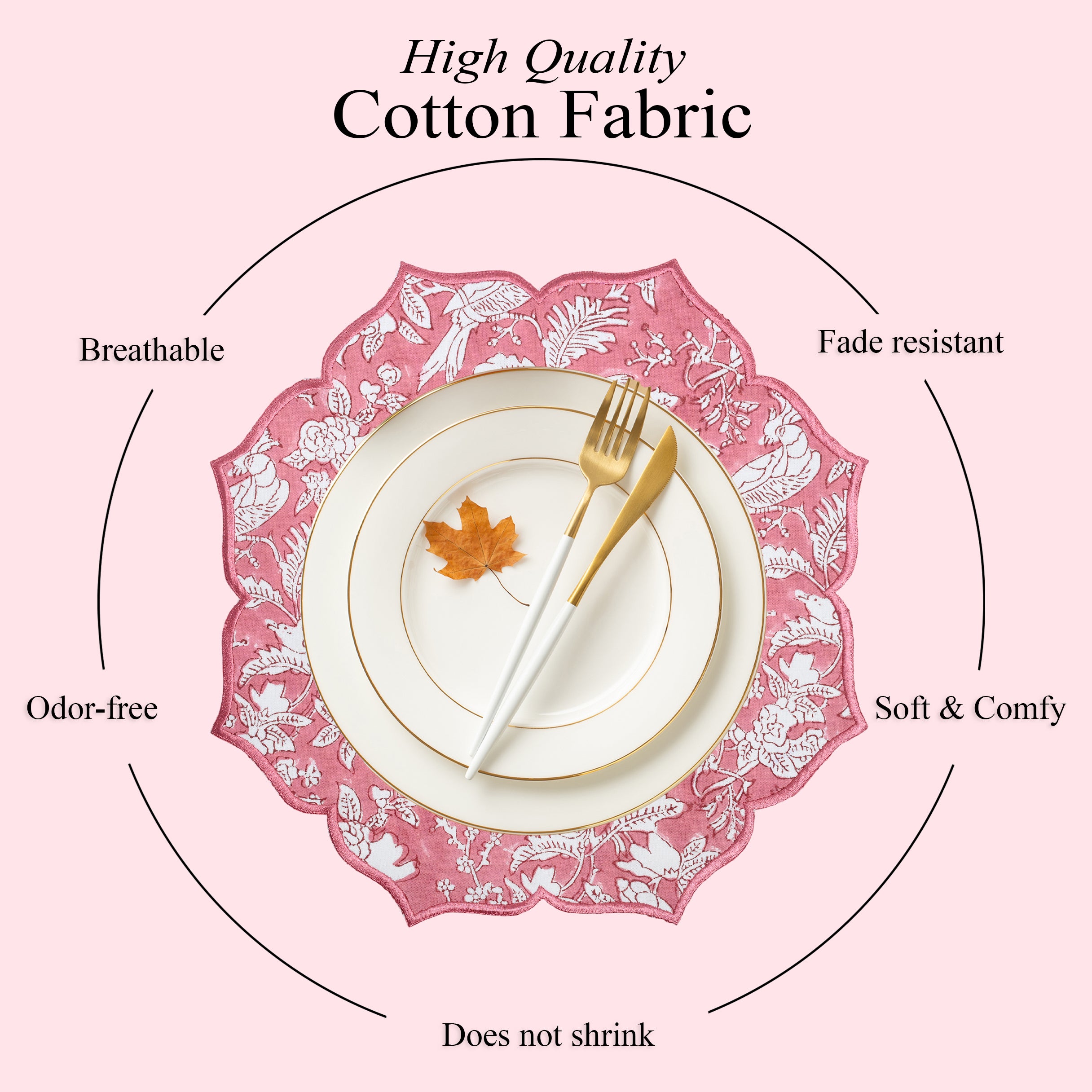 Cotton placemat in fresh coral pink with elegant stitching