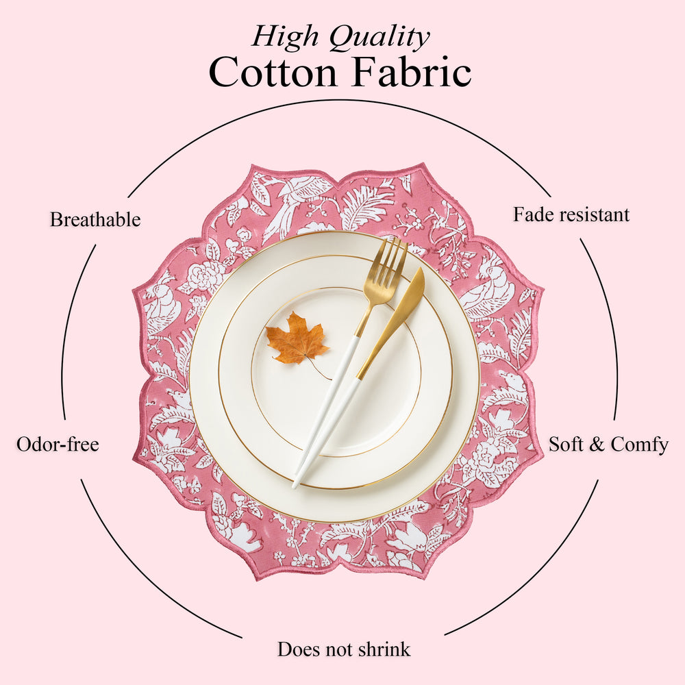 Cotton placemat in fresh coral pink with elegant stitching