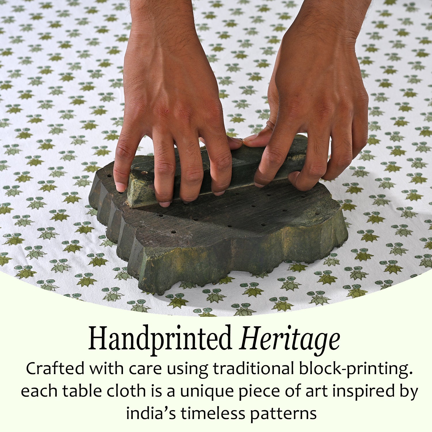 Cotton Block Print Tablecloth – Lotus Meadow