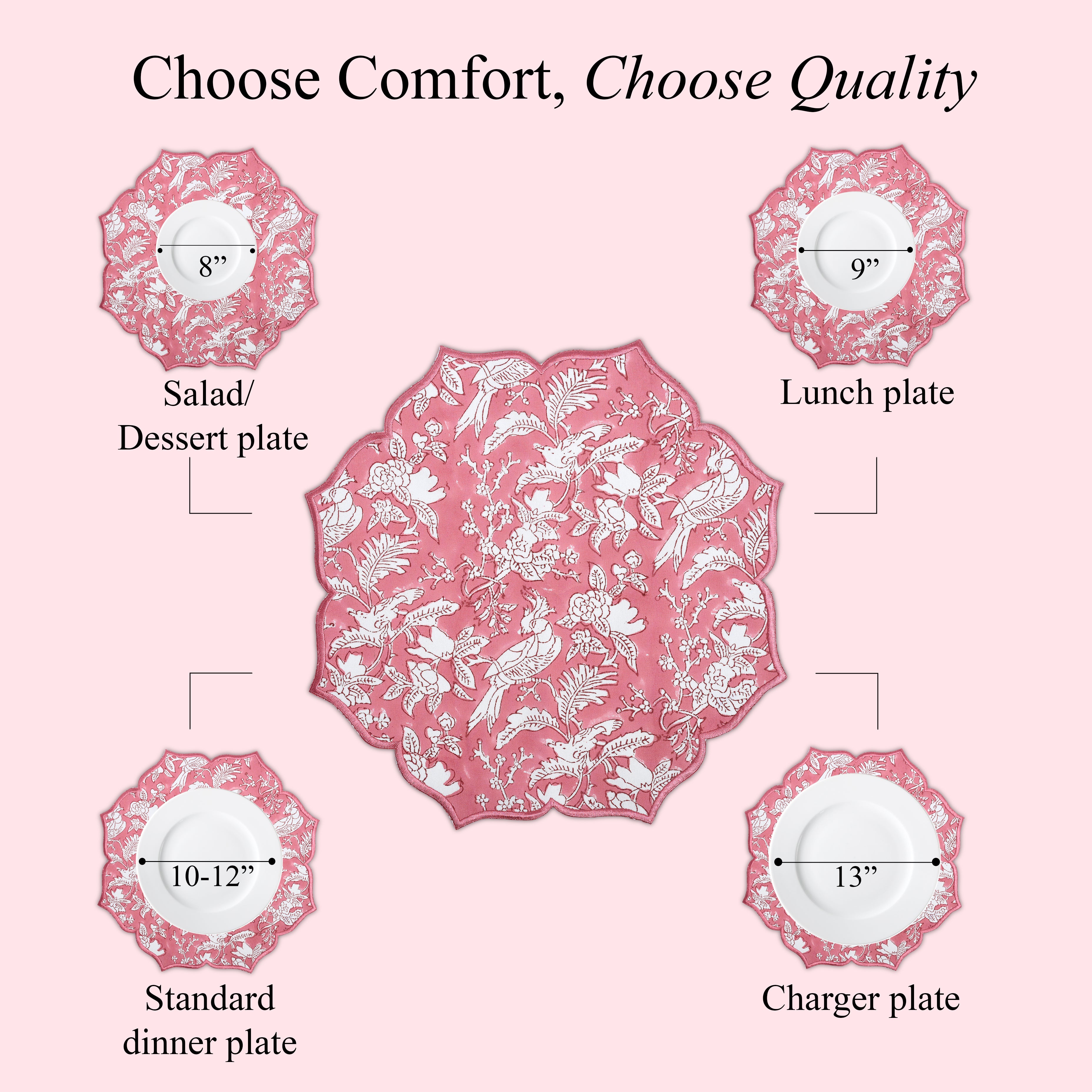 Coral pink placemat with elegant edges for vibrant decor