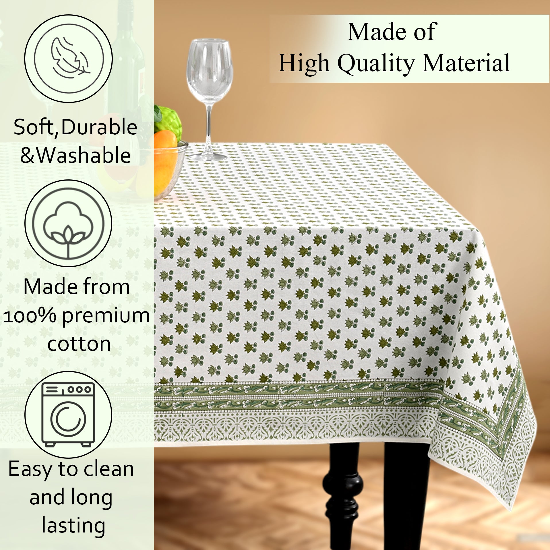 Cotton Block Print Tablecloth – Lotus Meadow