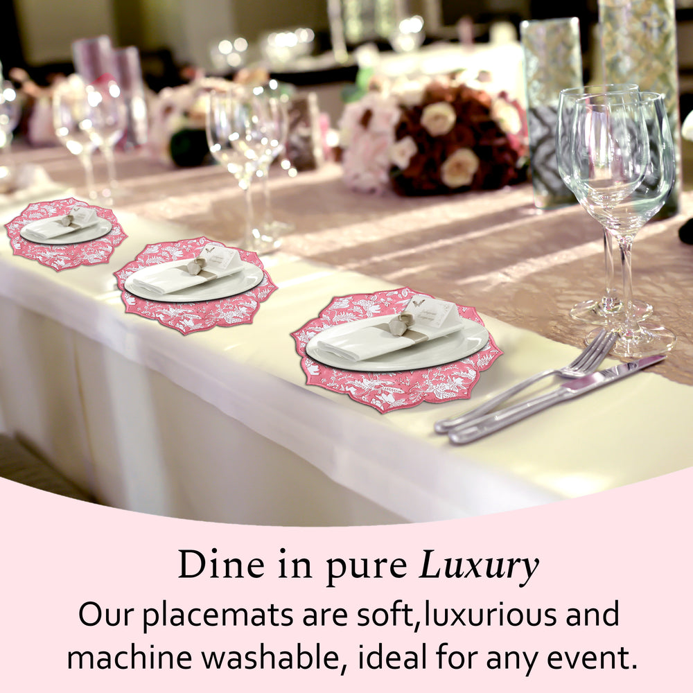 Cotton placemat in fresh coral pink with elegant stitching