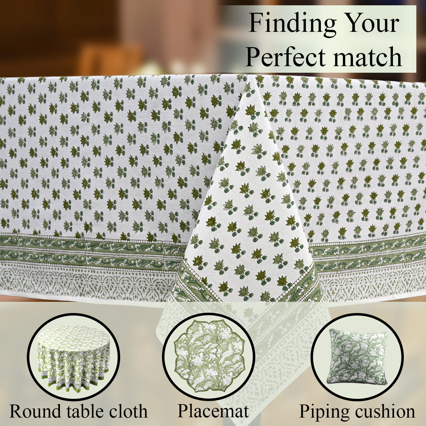 Cotton Block Print Tablecloth – Lotus Meadow