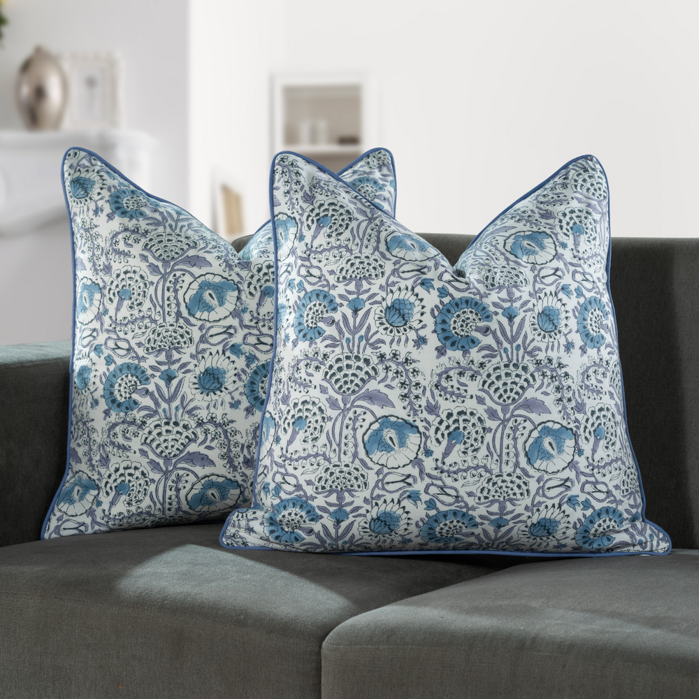 Piping Throw Pillow Covers - Indigo Blue (Set of 2)