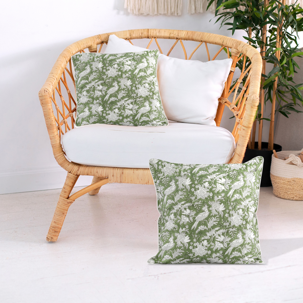 Piping Throw Pillow Covers - Olive Green (Set of 2)