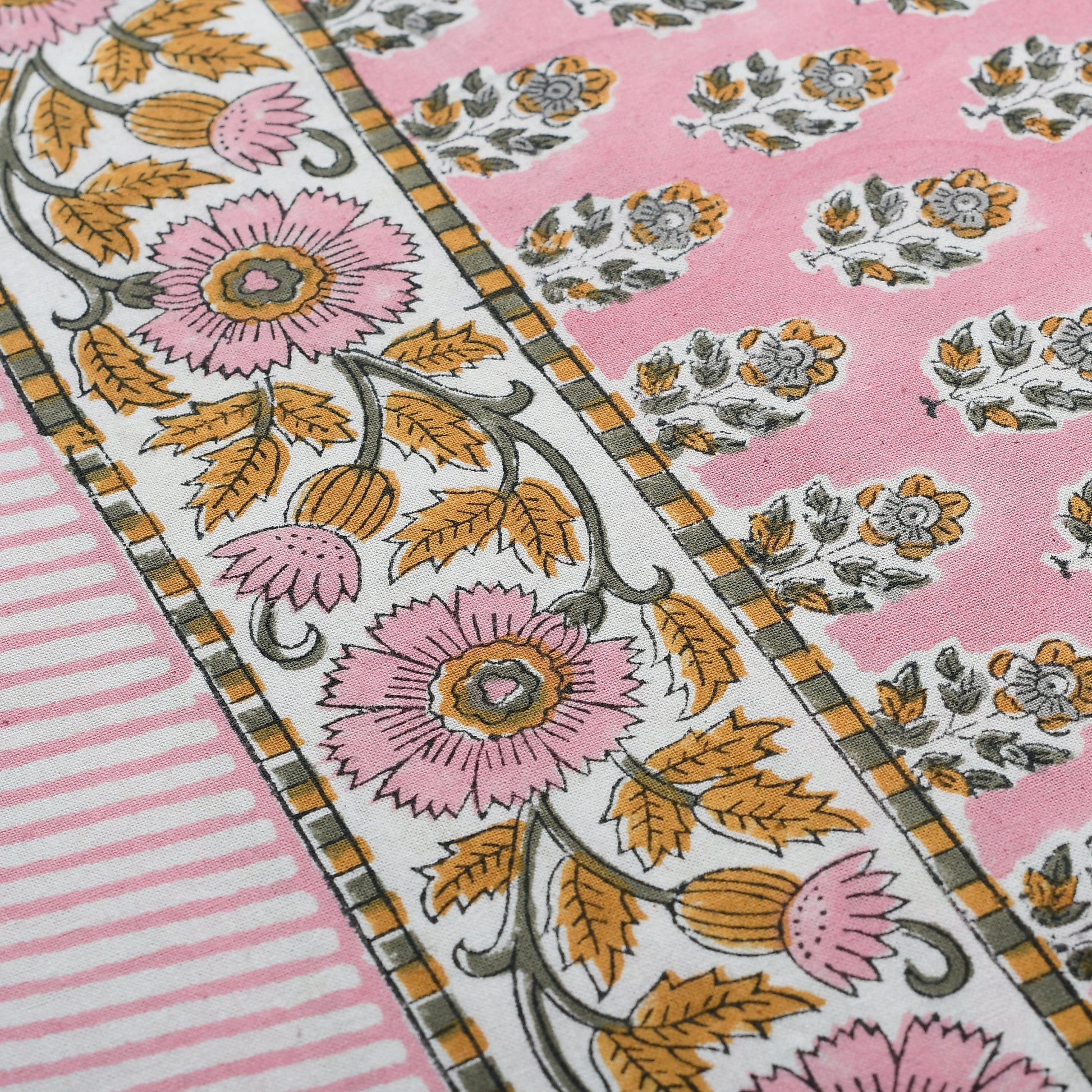 Poppy Pink Cotton Tablecloth Closeup Print Details